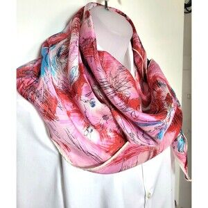 Vintage Misty Rose Sheer Silk Chiffon Scarf Red Blue Roses Japan 60s 29 inch